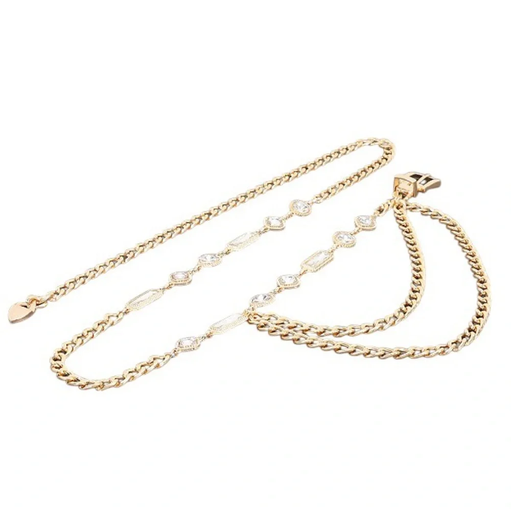 Gold or Silver Metal Rhinestone Chain Statement Belt